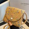 Bolso pequeño cuadrado de paja de estilo veraniego, moderno, combinable con todo, bandolera de algodón tejido, bolso de playa hecho a mano para mujer.