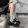 Meias de costura de renda estilo japonês doce menina Lolita leite branco algodão laço mid-tube meias empilhadas