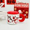 Taza de Cerámica para Pastel de Alto Valor Estético, Taza Linda de Dibujos Animados para Niñas, Juego de Tazas con Tapa para el Hogar, Taza de Café, Caja de Regalo
