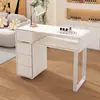 Conjunto de Mesa de Manicure Sólida Estilo Creme com Vidro Temperado Estilo Japonês, Mesa de Manicure de Luxo Individual ou Dupla