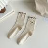 Calcetines para Mujer con Borde de Oreja Bordado Lazo Punta Hilo Calcetines de Media Caña para Mujer Ins Estilo Japonés Trendy Dulces Calcetines Apilados de Media Caña