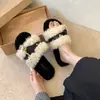 Pantuflas de Algodón Rizado Estilo Coreano para Mujer 2026 Otoño/Invierno Nuevo Estilo Diseño de Hebilla Pantuflas Casuales Fáciles de Poner Zapatos Peludos