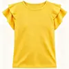 Camiseta de manga corta de color liso para niña, nueva de verano, personalizada para comercio transfronterizo, top con volantes de cuello redondo estilo coreano, camisa versátil de manga corta