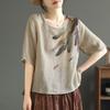 Algodão e Linho Verão Retrô Estampa Literária Solta e Elegante Solta Emagrecimento Camisa Fina Top Feminino