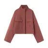Comércio Exterior Transfronteiriço Roupas Femininas 2026 Novo Estilo Europeu e Americano Moda Casual Gola Alta Bolso Frontal com Aba Jaqueta Curta Casaco