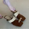 Sandalias de Exterior Elegantes de Punta Cuadrada con un Toque de Lujo, Nuevas Chanclas de Cuña de Verano para Mujer Estilo Francés de Nicho 2026