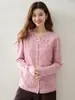 Fio com bolinhas coloridas, gola cortada com tesoura, cardigã de cashmere para mulheres, solto e emagrecedor, suéter de tricô versátil, peça de outer wear macia e confortável para outono e inverno