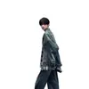 Casaco Jeans Solto Lavado de Lapela Única para Adolescentes High-street Jaqueta de Inverno Masculina Estilo Americano com Gola Assimétrica
