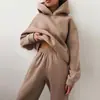 Outono e Inverno Amazon Cross-border Europeu e Americano Feminino Cor Sólida Casual Moda Engrossado Manga Longa Suéter Calças Conjunto de Duas Peças