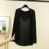Cardigan Feminino Modal Novo Primavera e Verão Tamanho Plus Size Solto Manga Longa Peça Externa Tricô Cardigan Midi Cor Sólida