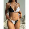 Traje de baño Sexy de Tres Puntos con Combinación de Colores Blanco y Negro, Nuevo Europeo y Americano, Bikini Dividido de Dos Piezas para Mujer