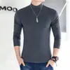 Camiseta de Algodón con Cuello Semi-alto de Manga Larga para Hombres Jóvenes y de Mediana Edad, Camiseta Base Delgada, Camiseta para Hombre, Color Sólido, Base, Talla Grande, Top