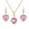 Nuevos Pendientes Colgante de Amor Juego Cristal de Color Forma de Corazón Pendientes de Circonita Pendientes para Mujer Transfronterizo Collar de Acero de Titanio