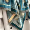 Estilo Pintura al Óleo Retro Francés Floral Barba Gruesa Bufanda Doble Cara Chal para Habitación con Aire Acondicionado Invierno Capa Exterior para Mujer