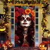 Pegatina de Puerta de Terror para Halloween Cortina de Puerta de Bruja Zombi Manchada de Sangre Decoración Cubierta de Puerta de Halloween de Bruja Fantasma con Ventana Rota 3D