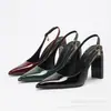 Tacones Altos Elegantes de Punta Otoño Nuevo Puntera Abierta Espalda Descubierta Moda Diseño de Nicho Sandalias de Tacón Grueso Tacones para Mujer Transfronterizos