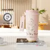 Nova Caneca Térmica Lírio-do-Vale Aço Inoxidável 316 Caneca de Café com Aparência Premium para Meninas Grande Capacidade com Canudo Caneca de Presente