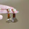 Brincos Pendentes Geométricos Redondos Ovais de Resina Retrô Agulha de Prata Brincos Estilo Maillard Brincos de Design Nicho para Mulheres