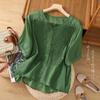 Blusas Retrô de Algodão e Linho para Mães de Meia-Idade Roupas de Verão Bordadas em Linho para Mulheres Novas Tamanhos Grandes Cobre Barriga Camisetas de Manga Curta Atacado