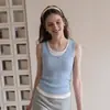 Chaleco falso de dos piezas con camisola de punto de cuello en U, top artístico vintage en capas para mujer