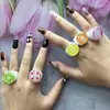 Juguete de Comida Creativo Fruta Dibujos Animados Adornos de Mano Joyería Fresca Celebridad de Internet Anillo de Sandía Artificial Kiwi Pitahaya