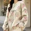 Suéter de lana con estampado, forrado de polar de seda y cachemira, casual y suave, holgado y versátil, para mujer, directo del fabricante de Puyuan