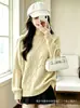 Suéter de punto trenzado de cuello medio alto nuevo estilo coreano para otoño e invierno para mujer, corte holgado, color liso, top interior de estilo casual y relajado