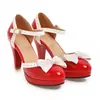 Deseo Amazon AliExpress Bloque de Color Lazo Punta Redonda Agujeros Laterales Sandalias Tacón Grueso Zapatos de Tacón Alto TG9