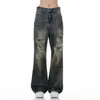 Tendencia de Moda 2026 Jeans Desgastados Sucios Sentido del Diseño Nicho Rasgados Calle Alta Americana Marca de Moda Jeans Sueltos Rectos para Hombre