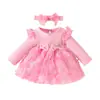 Amazon Vestido de Manga Larga de Malla Dulce Mariposa para Niña de 0 a 1 Año Banda para el Cabello Moda Vestido de Rayas de Pitillo para Bebé