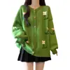 Cardigã de Tricô Verde Suéter Florido Casaco Feminino Primavera Novo Tamanho Grande Gordura Média Longo Top Redutor de Idade
