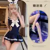 Lencería Sexy Loveless Sleepless Deseo Puro Uniforme de Conejita de Campus Traje de Baño Abierto en la Entrepierna para No Quitarse Traje de Baño de una Pieza con Tirantes para Mujer Qqny
