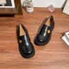 Mocasines de Plataforma Estilo Francés 2025 Ropa Exterior de Alta Gama Estilo Británico Retro Zapatos de Cuero Zapatos de Tacón Grueso con Moneda de Oro Pequeña para Mujer