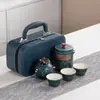 Conjunto de Chá de Viagem Estilo Antigo Conveniente Pequeno Conjunto Preparo de Chá ao Ar Livre Cerâmica Um Bule Três Xícaras Xícara Rápida Personalização de Logo Presente