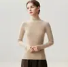 Suéter 100% caxemira pura para mulheres, gola alta discreta, base de tricô slim fit, cor sólida, camada interna quente para outono e inverno