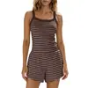 Conjunto de dos piezas de verano 2026 a rayas con tirantes y shorts, transfronterizo europeo y americano para mujer, ropa casual para el hogar, adecuado para usar al aire libre, estilo vacacional