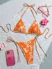 Traje de baño de dos piezas para mujer estilo europeo y americano con diseño de corbata, Bikini estampado para vacaciones y playa, Bikini estampado sexy