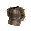 Gorra de Lei Feng de Felpa a Cuadros Coreana con Orejeras para Mujer, Gorra de Béisbol Versátil de Moda para Otoño e Invierno, Gorra de Vuelo Cálida para Adelgazar el Rostro