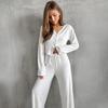 2024 Europeo y Americano Invierno Blanco Tejido Suelto Cómodo Manga Larga Pantalón Dos Piezas Transfronterizo Ropa de Casa para Mujer Venta al por Mayor