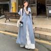 Camisa de Manga Corta Estilo Vacacional de Diseño Largo a Cuadros para Mujer Verano Nueva Pantalones Casuales Holgados Traje de Moda Tendencia
