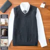 Chaleco de lana 100% para hombre de otoño e invierno, cuello en V, talla grande, chaleco de punto formal tipo pullover, chaleco casual sin mangas para hombres jóvenes y de mediana edad