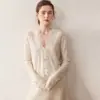 Cardigan de Malha Cashmere com Design de Franjas e Decote V Feminino de Manga Longa Versátil Slim Moda Jaqueta Solta Suéter Macio