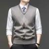 Colete de Lã Masculino Outono Inverno Colete de Tricô Meia-idade Gola V Sem Mangas Camada Base Colete Masculino Estilo Versátil