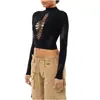 Nuevo Top de Punto de Moda Europeo y Americano 2025 Primavera Media Cuello Alto Color Sólido Sexy Delgado de Mujer Cintura Alta para Mujer