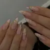 24 Piezas de Uñas Portátiles Almendra Transfronterizas, Ojo de Gato Francesas Tridimensionales Doradas de Lujo Ligero Más Vendidas Uñas Postizas Portátiles en Stock