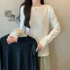 Atacado Primavera e Outono novo algodão puro tamanho grande manga longa camisa básica simples versátil top camiseta de manga longa solta para mulheres