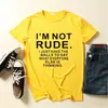 Camiseta de Mujer con Estampado de Letras "I'M Not Rude", Manga Corta, Cuello Redondo, Holgada, Camiseta de Mujer, Tops, Ropa, Camiseta sin Mangas