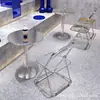 Mesa Redonda Pequena Simples Estilo Industrial de Luxo Conjunto de Mesa e Cadeira de Aço Inoxidável para Bar de Internet Celebridade Comercial Lazer Loja de Chá com Leite Café