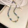 Colar Pingente Girassol com Contas de Turquesa Banhado a Ouro Real 14K Estilo Étnico de Nicho Corrente para Clavícula Colar de Alta Qualidade
