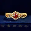 Anel Aberto Banhado a Ouro Estilo Retrô Palaciano de Corindo Vermelho Novo Estilo para Mulheres, Anel Exquisito e Elegante para o Dia a Dia